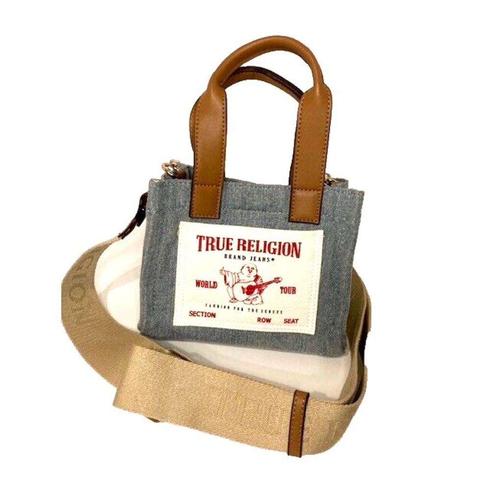 True Religion Tote Denim Jomen's Mini Travel Shoulder Bag Adjustable Strap